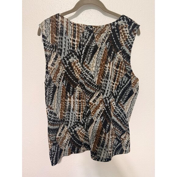Kasper Tank Top Black Brown Gray Geometric with Metallic Thread Womans XL - Picture 2 of 5